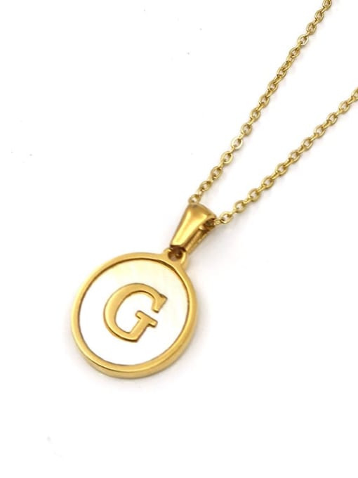 Golden G Titanium Steel Shell Letter Minimalist  Round Pendant Necklace
