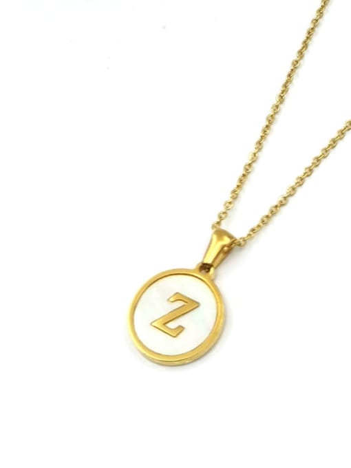 Golden Z Titanium Steel Shell Letter Minimalist  Round Pendant Necklace
