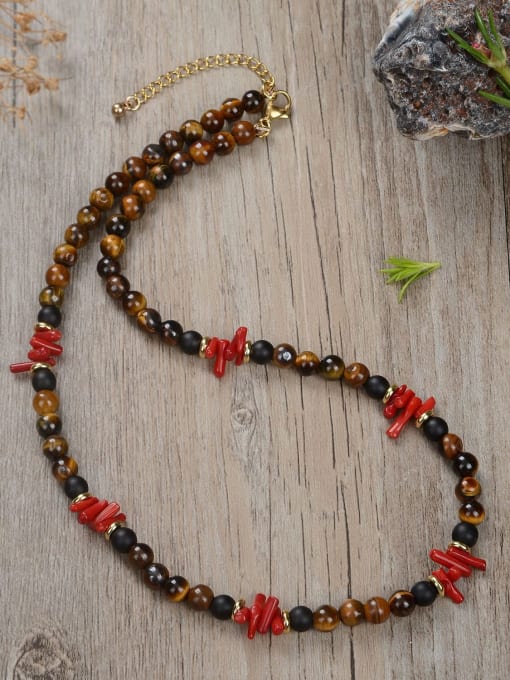5 -45cm Stainless steel Natural Stone Irregular Bohemia Beaded Necklace