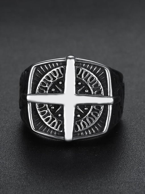 Mr.Leo Stainless steel Cross Vintage Band Ring 1
