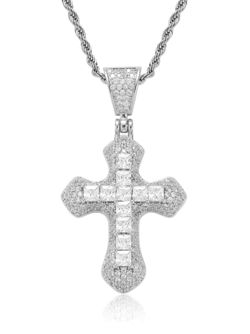 MAHA Brass Cubic Zirconia Cross Hip Hop Regligious Necklace 2