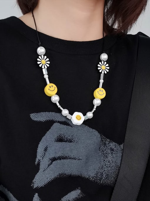 WOLF Alloy Geometric Hip Hop Sun Flower Smiley  Necklace