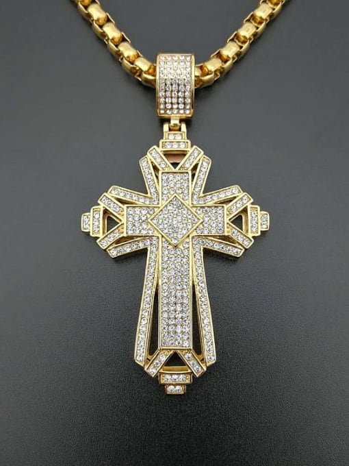 Gold Necklace Titanium Rhinestone Cross Hip Hop Regligious Necklace For Men