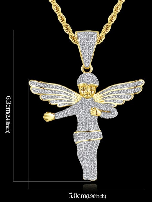 Teem Men Brass Angel Cubic Zirconia Wing Hip Hop Necklace 3
