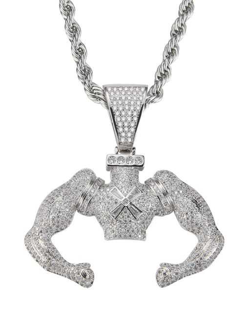 Platinum +chain Brass Cubic Zirconia Strong muscle man Hip Hop Necklace