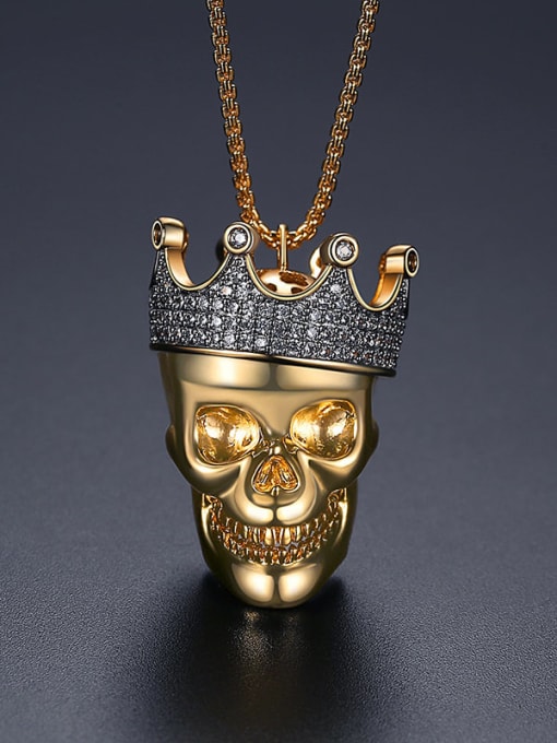 18k T20C25 Brass Cubic Zirconia Skull Hip Hop Necklace