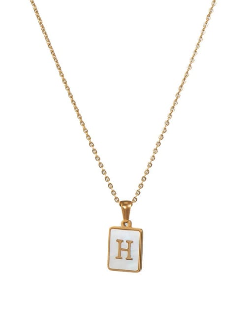 Square Gold White H Titanium Steel Shell  Minimalist Square Letter  Pendant Necklace