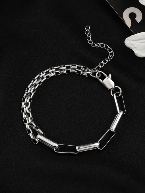 WOLF Titanium Steel Geometric Hip Hop Link Bracelet 2