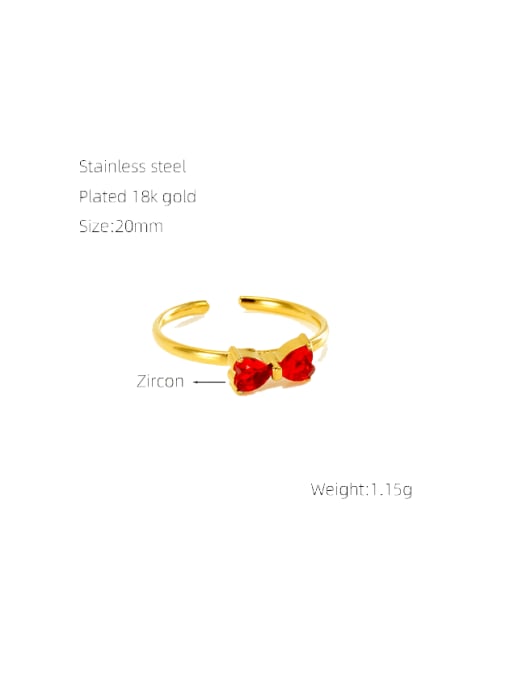 Red Stainless steel Cubic Zirconia Bowknot Minimalist Band Ring