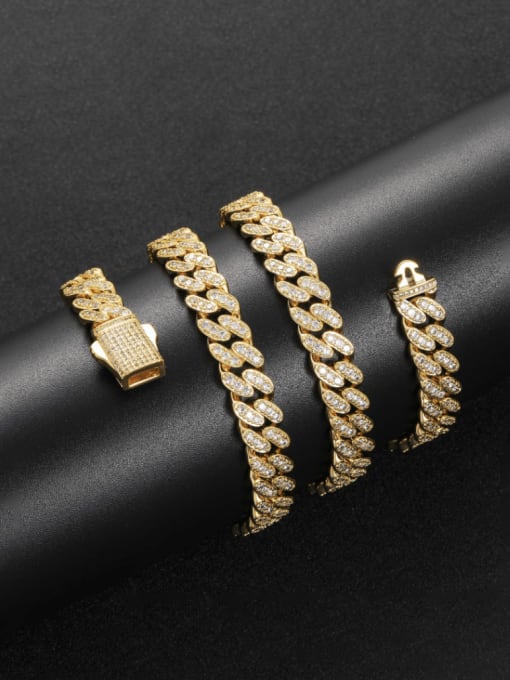 MAHA Brass Cubic Zirconia Hip Hop Geometric  Bracelet and Necklace Set 0