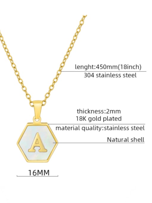 ZXIN Stainless steel  English Letter Minimalist Shell Hexagon Pendant Necklace 1