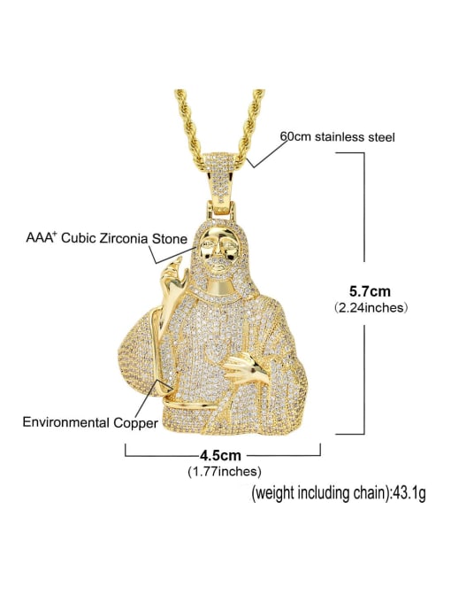 MAHA Brass Cubic Zirconia Religious Hip Hop Necklace 3