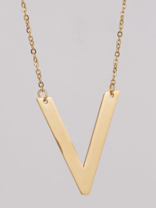 V Stainless steel Minimalist  Letter Pendant Necklace