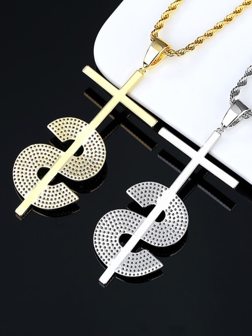 Teem Men Brass Cubic Zirconia  Hip Hop Fashion Musical Letter Pendant  Necklace 2