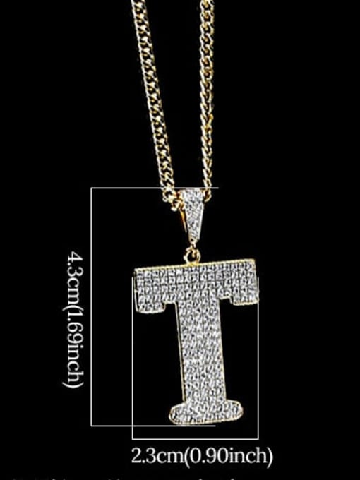 T 24in 60cmT20B20 Brass Cubic Zirconia Letter Hip Hop Initials Necklace