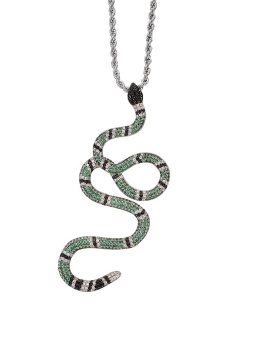 Green Silver Snake+ Chain Brass Cubic Zirconia Snake Hip Hop Necklace