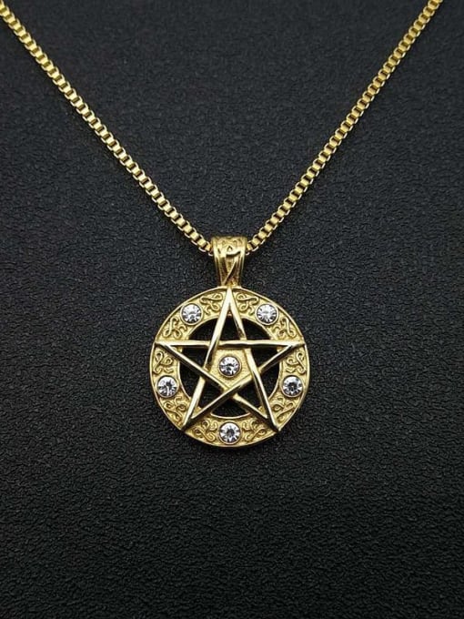 Gold +chain 2mm*61cm Titanium Steel Rhinestone Star Vintage Necklace For Men