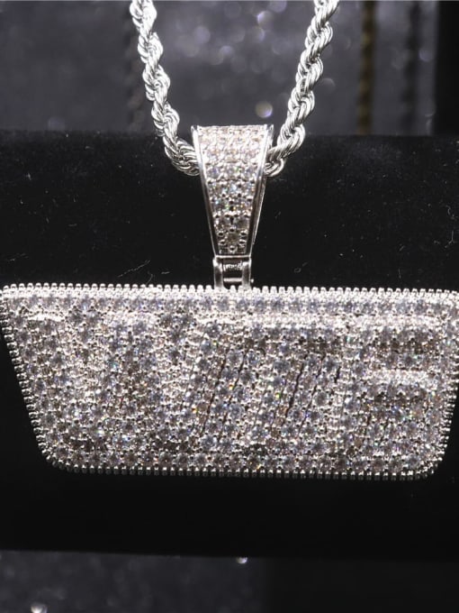 Silver withchain Copper Cubic Zirconia Letter Hip Hop Initials Pendant Necklace