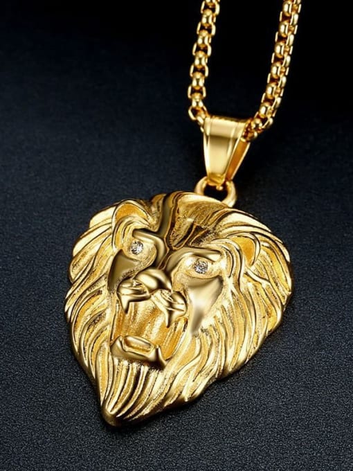 HI HOP Titanium Rhinestone Lion Hip Hop Necklace For Men 2