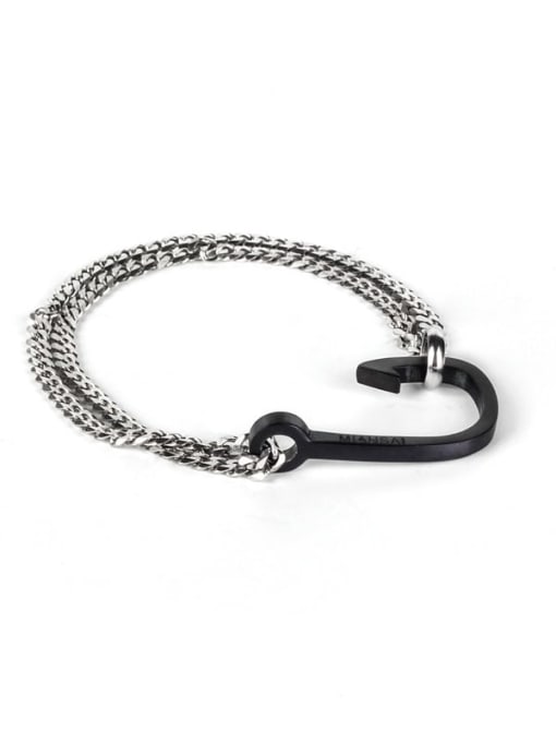 Black fishhook steel color chain Titanium Steel Irregular Hip Hop Link Bracelet