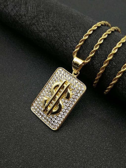 HI HOP Titanium Rhinestone Rectangle Hip Hop Initials Necklace For Men 2