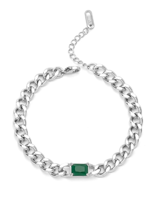 Steel green diamond Titanium Steel Glass Stone Geometric Hip Hop Link Bracelet