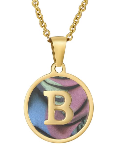 Round scallop B Stainless steel Shell Minimalist Round  Letter Pendant Necklace