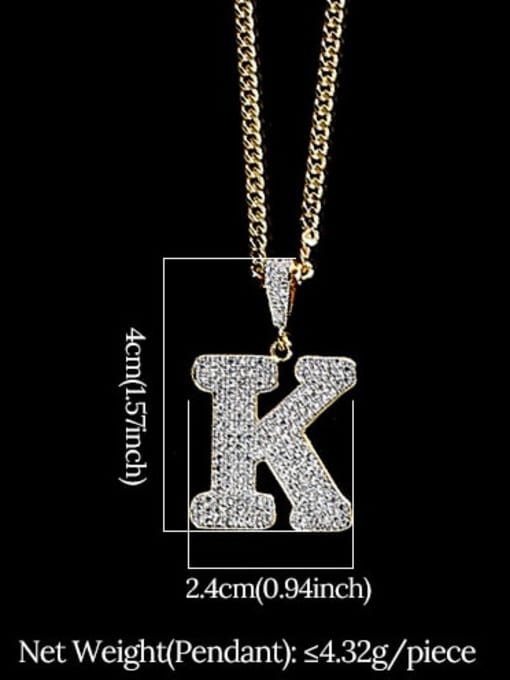 K 24in 60cmT20B11 Brass Cubic Zirconia Letter Hip Hop Initials Necklace