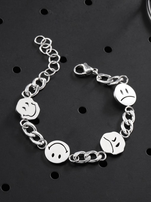 WOLF Titanium Steel Smiley Minimalist Link Bracelet 1