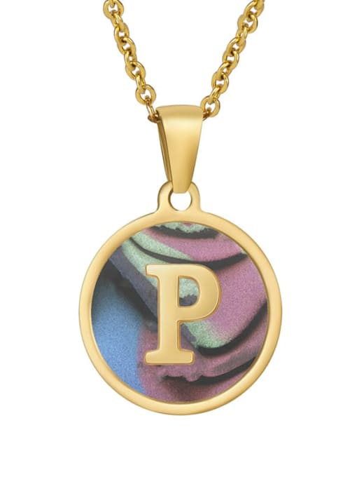 Round scallop p Stainless steel Shell Minimalist Round  Letter Pendant Necklace