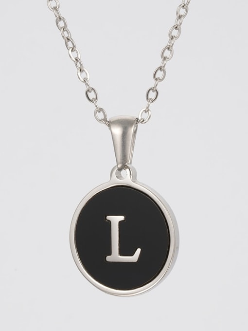 Steel Black L Stainless steel Acrylic Letter Minimalist Round Pendant Necklace
