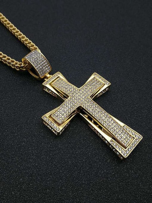 HI HOP Titanium Rhinestone Cross Hip Hop Initials Necklace For Men 0