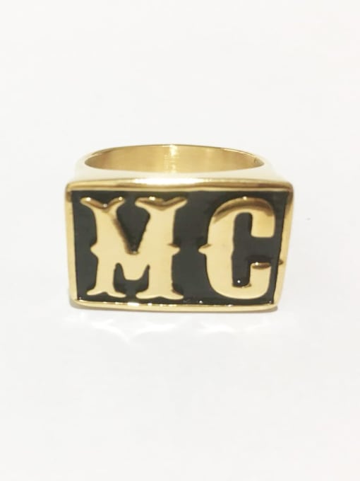 MC full gold tarnishing Stainless steel Letter  Rectangle Vintage Band Ring