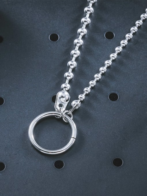 WOLF Titanium Steel Hollow Geometric Hip Hop Bead Chain Necklace 1