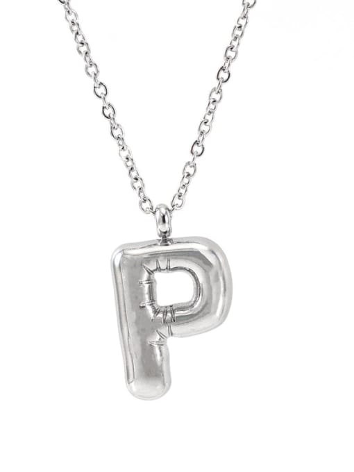Steel color P Stainless steel Letter Hip Hop Necklace