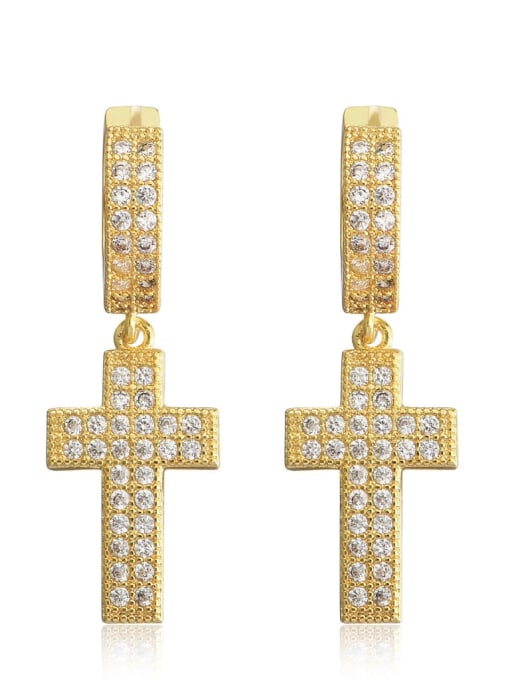 Golden pair Brass Cubic Zirconia Cross Dainty Drop Earring
