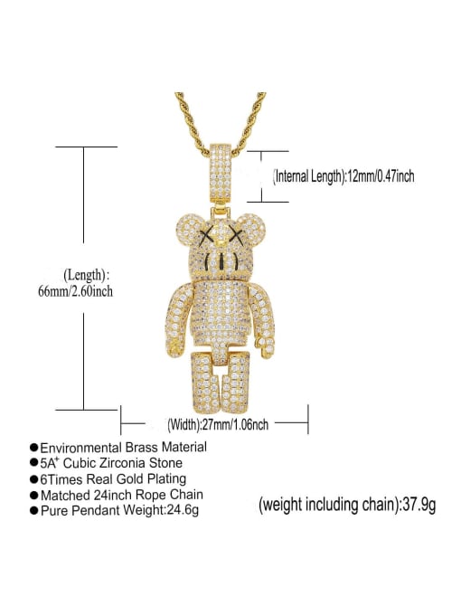 MAHA Brass Cubic Zirconia Bear Hip Hop Necklace 2