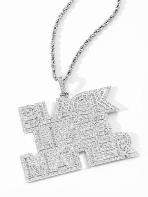 MAHA Brass Cubic Zirconia Letter Hip Hop Necklace 1