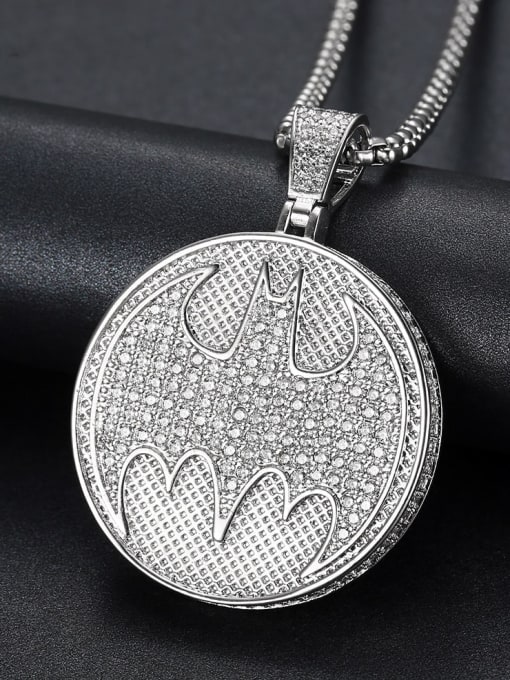 Silver with chain Copper Cubic Zirconia Round Hip Hop Pendant  Necklace
