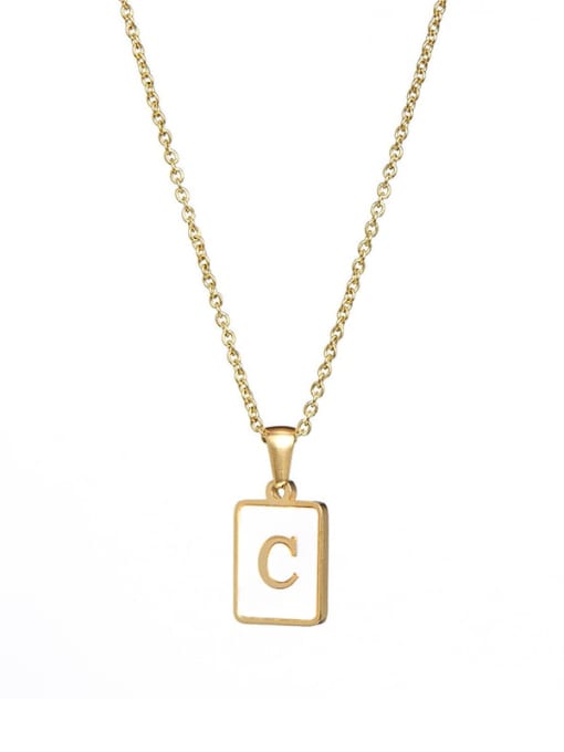 Square Gold White C Titanium Steel Shell  Minimalist Square Letter  Pendant Necklace