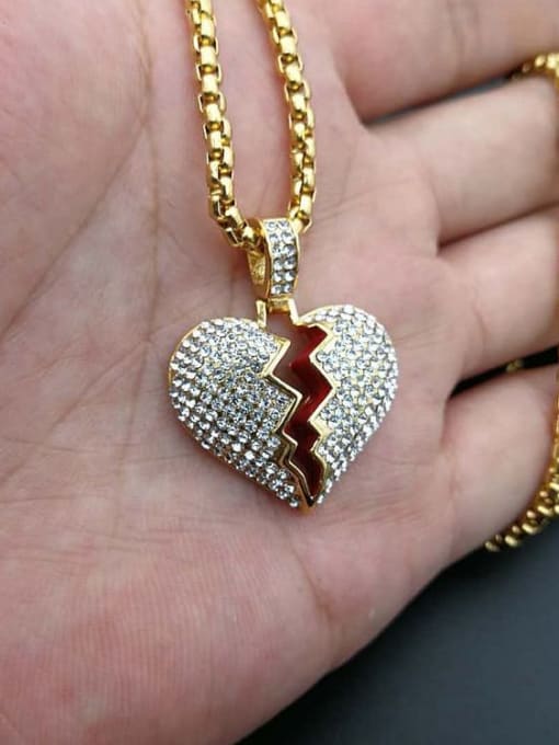 HI HOP Titanium Rhinestone Heart Hip Hop Necklace For Men 1