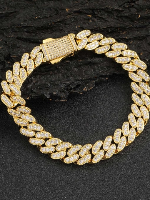Gold 8inch (bracelet) Brass Cubic Zirconia Hip Hop Geometric  Bracelet and Necklace Set