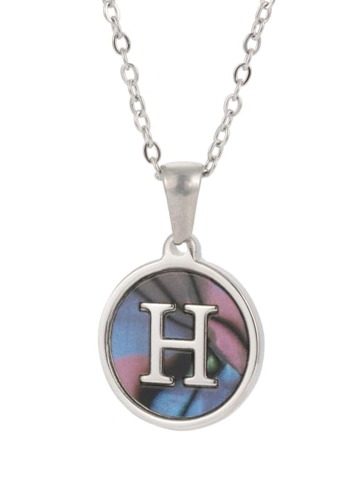 Steel color shell H Stainless steel Shell Letter Minimalist  Round Pendant Necklace