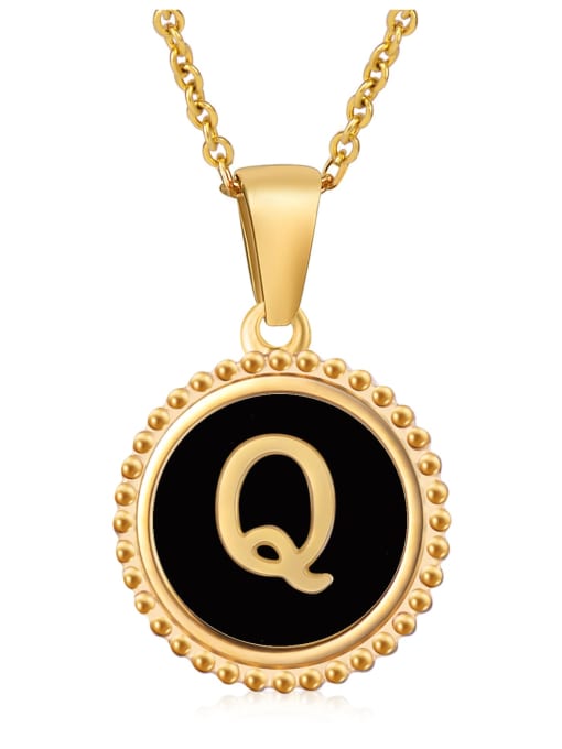 Q Stainless steel Acrylic Letter Minimalist Round Pendant Necklace