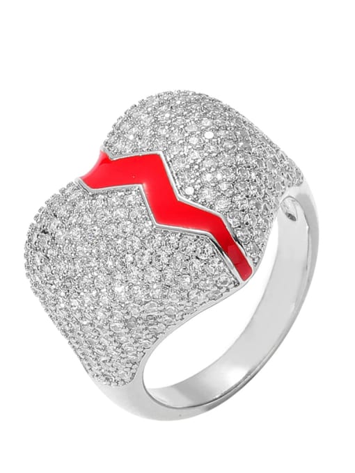 Steel color Brass Cubic Zirconia Heart Hip Hop Band Ring