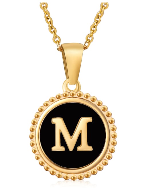 M Stainless steel Acrylic Letter Minimalist Round Pendant Necklace