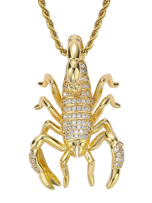 Gold+ stainless steel twist chain Brass Cubic Zirconia Scorpion Hip Hop Necklace