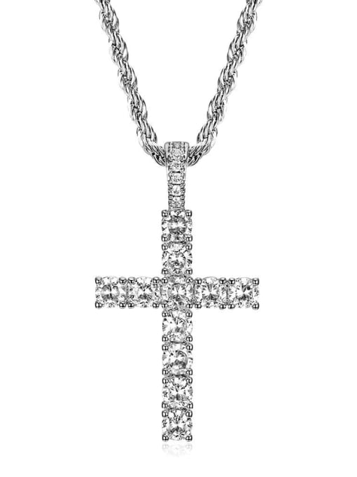 Silver Necklace Brass Cross Cubic ZirconiaHip Hop  Necklace For Men