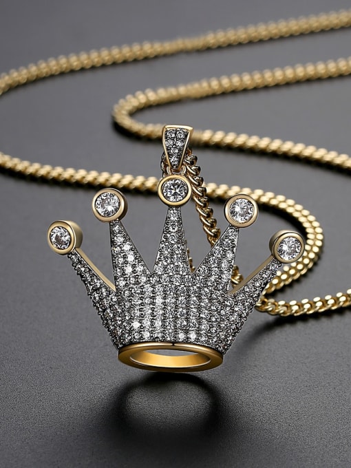 Teem Men Brass Cubic Zirconia Crown Hip Hop Necklace 0