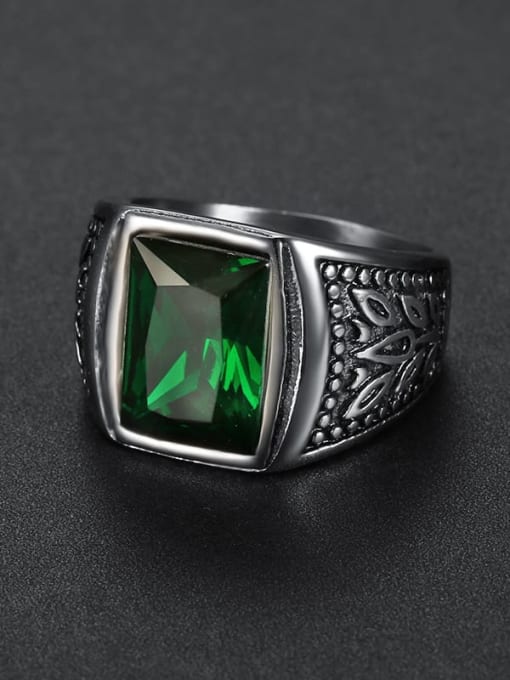 green Stainless steel Glass Stone  Irregular Vintage Solitaire Ring